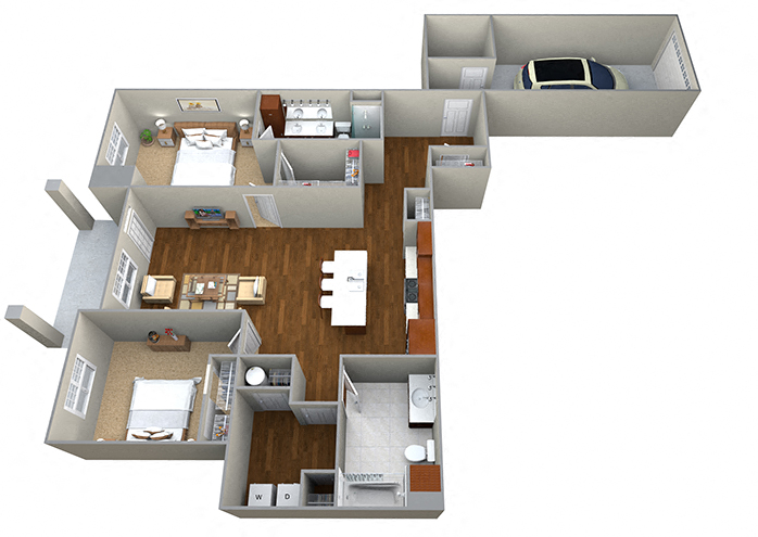 Floor plan for 2 beds, 2 baths, 1258 sqft